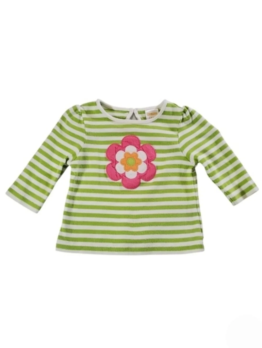 K1338 * Gymboree Girls Flower Stripe Long Sleeve Tee Green White Size 3/6M